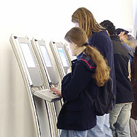 Students at information terminals